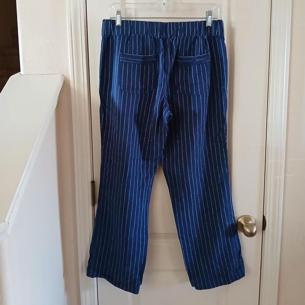 Per Se Navy Pinstripe Linen Blend Wide Leg Pants S Quiet Luxury Old Money Basic - Picture 2 of 4
